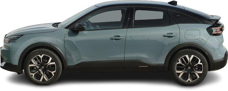 Side view photo of Citroën e-C4 50 kWh (2024-…) on transparent background