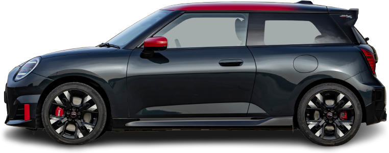 Side view photo of Mini Cooper JCW (2024-…) on transparent background