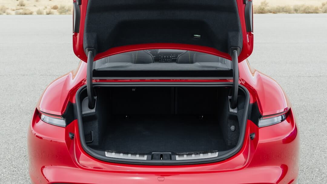 Porsche Taycan GTS (2022-2024) trunk, boot, seats up, seats upright, cargo space, cargo volume, cargo capacity, storage