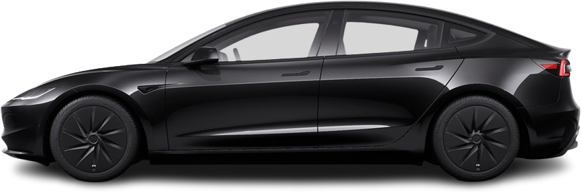 Side view photo of Tesla Model 3 Standard RWD (2025-...) on transparent background