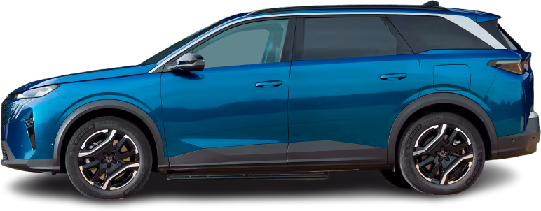 Side view photo of Peugeot e-5008 73 kWh FWD (2024-…) on transparent background
