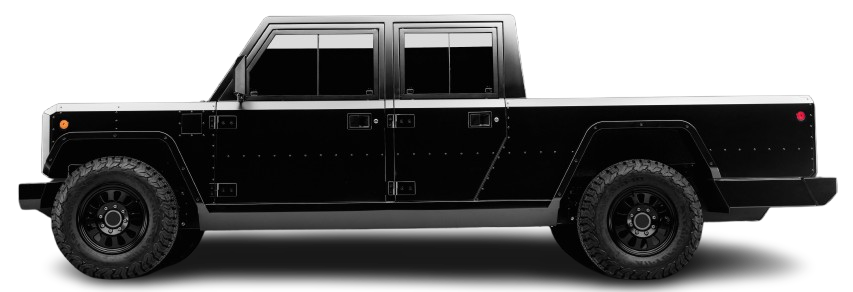 Side view photo of Bollinger Motors B2 120 kWh on transparent background
