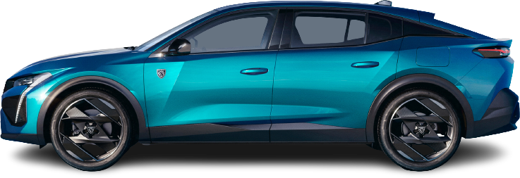 Side view photo of Peugeot e-408 58 kWh (2024-…) on transparent background