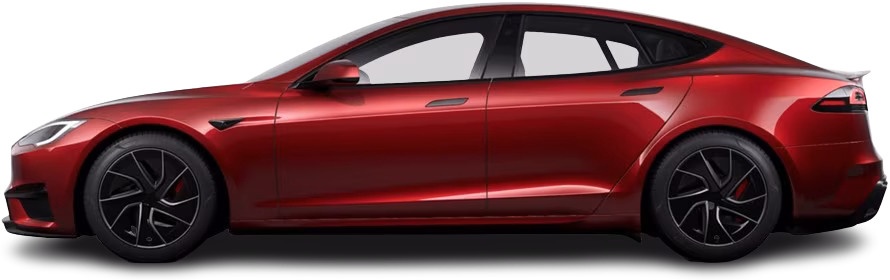 Side view photo of Tesla Model S Plaid (2025-…) on transparent background