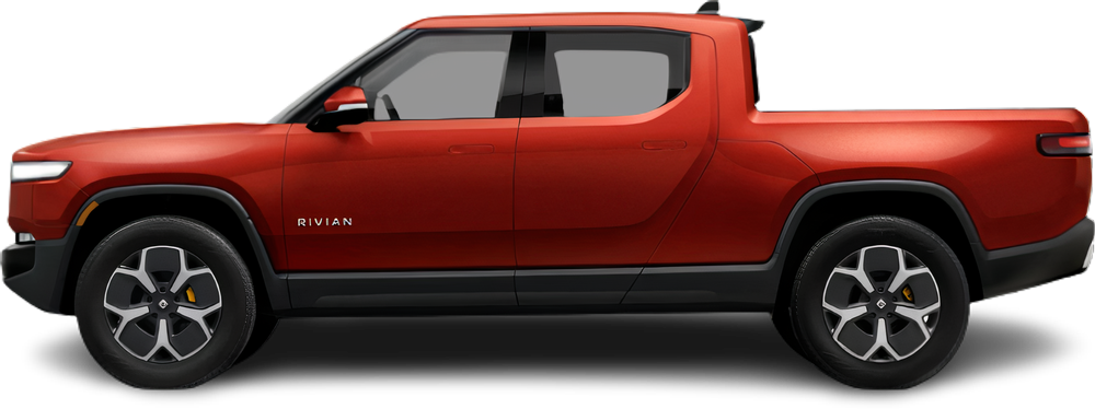 Side view photo of Rivian R1T Quad Motor AWD Large (2022-…) on transparent background