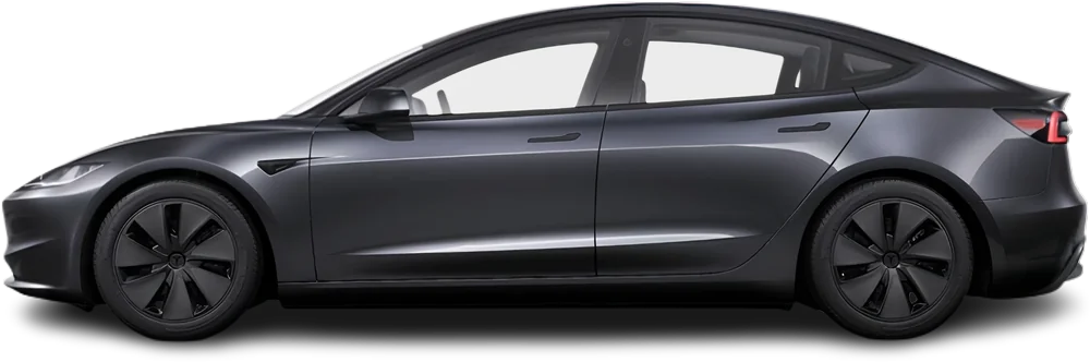 Side view photo of Tesla Model 3 RWD (2025-…) on transparent background