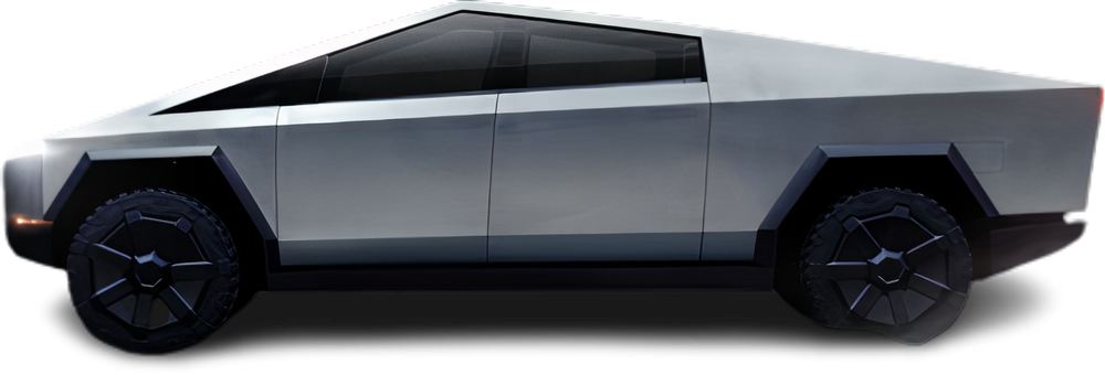 Side view photo of Tesla Cybertruck Long Range RWD (2025-…) on transparent background