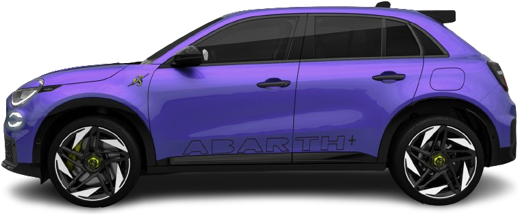 Side view photo of Abarth 600e Scorpionissima (2024-…) on transparent background