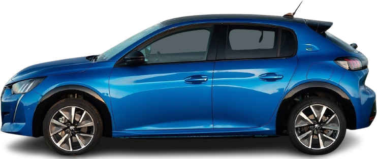 Side view photo of Peugeot e-208 50 kWh (2021-2023) on transparent background