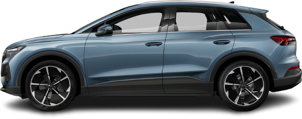 Side view photo of Audi Q4 e-tron 45 quattro (2021-…) on transparent background
