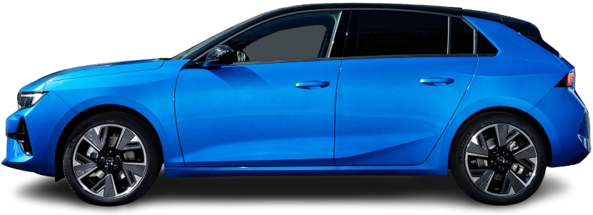 Side view photo of Opel Astra Electric (2023-…) on transparent background