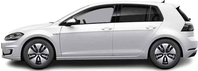 Side view photo of Volkswagen e-Golf 35.8 kWh (2017-2020) on transparent background