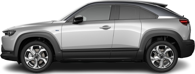 Side view photo of Mazda MX-30 Electric (2020-…) on transparent background