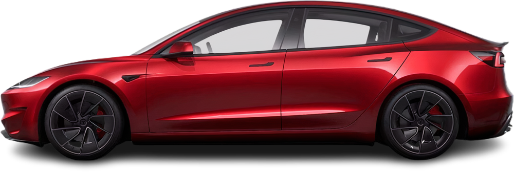 Side view photo of Tesla Model 3 Performance (2024-…) on transparent background