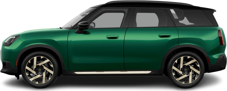 Side view photo of Mini Countryman E (2024-…) on transparent background