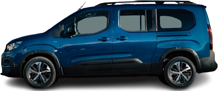 Side view photo of Peugeot e-Rifter Long 50 kWh (2021-2024) on transparent background