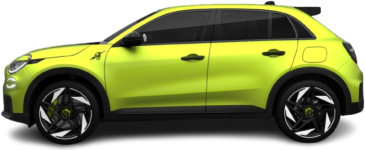 Side view photo of Abarth 600e Turismo (2024-…) on transparent background