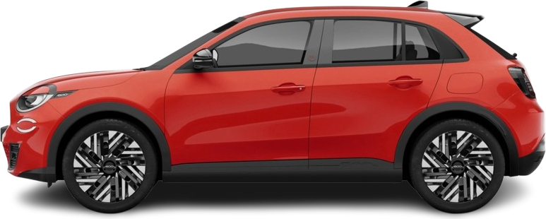 Side view photo of Fiat 600e (2023-…) on transparent background