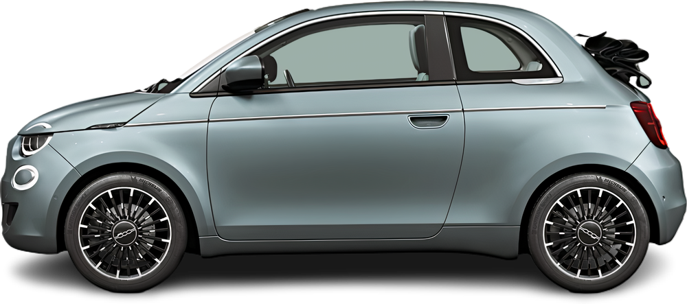 Side view photo of Fiat 500e Cabrio 24 kWh (2022-…) on transparent background