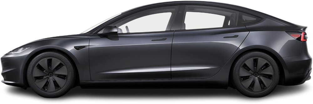 Side view photo of Tesla Model 3 RWD (2025-…) on transparent background