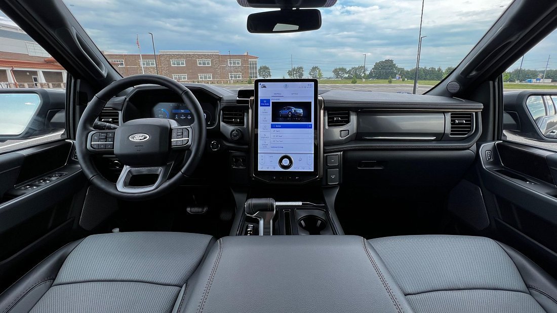 Ford F-150 Lightning Standard Range (2022-…) interior, front seat, driver seat, dashboard, steering wheel, infotainment, cockpit
