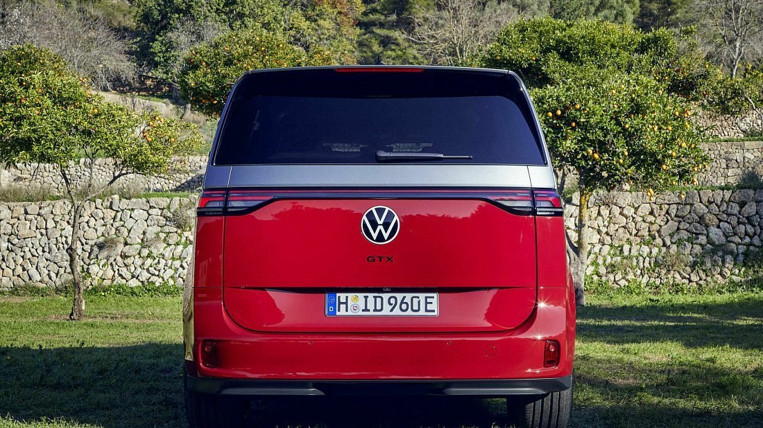Volkswagen ID.Buzz Long GTX (2024-…) rear view, taillights, trunk, spoiler, badge, bumper, exterior