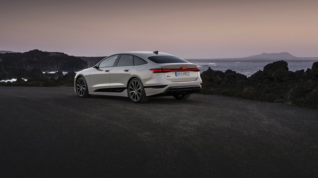 Audi A6 Sportback e-tron (2024-…) rear quarter, three-quarter view, diagonal, exterior