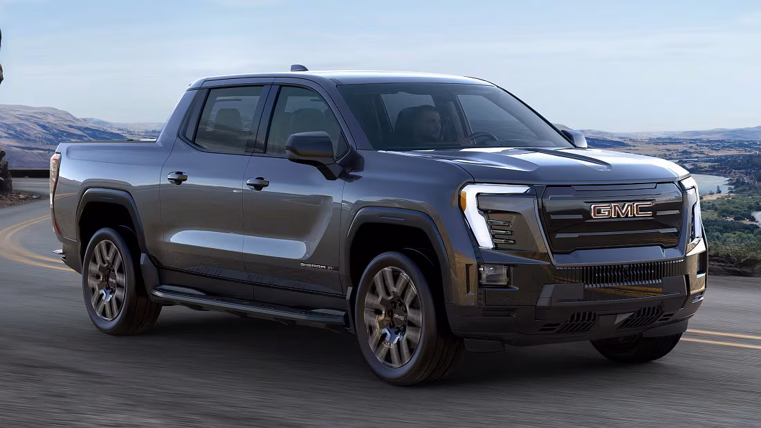 GMC Sierra EV Max Range (2025-…) front view, front quarter, diagonal, exterior