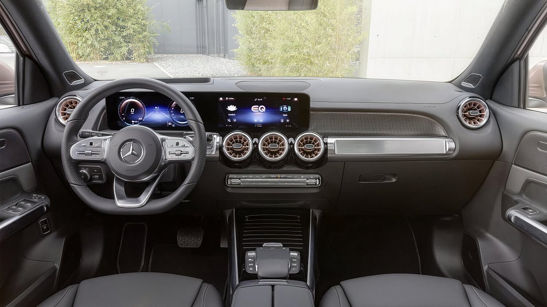 Mercedes EQB 350 4MATIC (2022-2023) interior photo, front seat, driver seat, dashboard, steering wheel, infotainment, cockpit