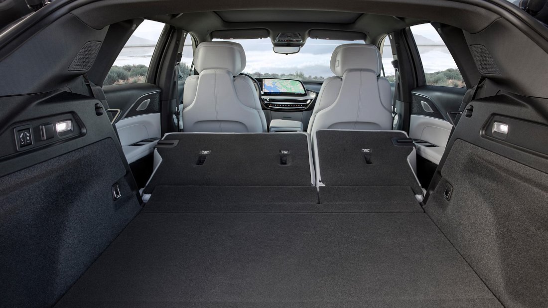 Cadillac Lyriq V (2025-…) trunk, boot, expanded, folded seats, maximum volume, max cargo, max capacity, max storage