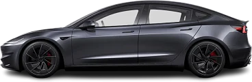 Side view photo of Tesla Model 3 Performance (2025-...) on transparent background