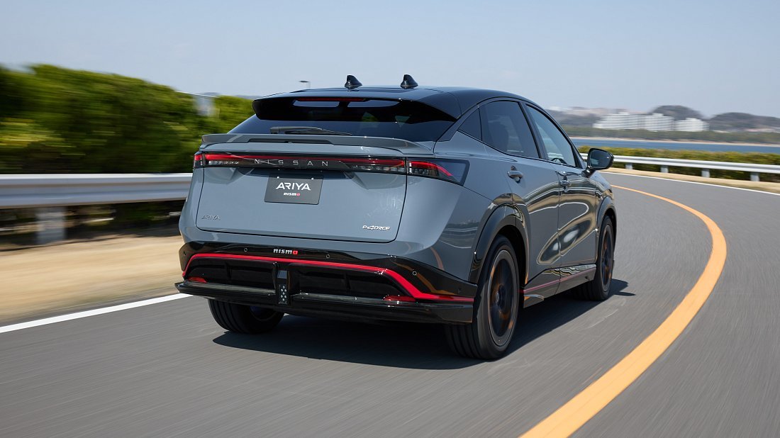 Nissan Ariya 87 kWh e-4ORCE AWD Nismo (2024-…) rear quarter photo, three-quarter view, diagonal, exterior