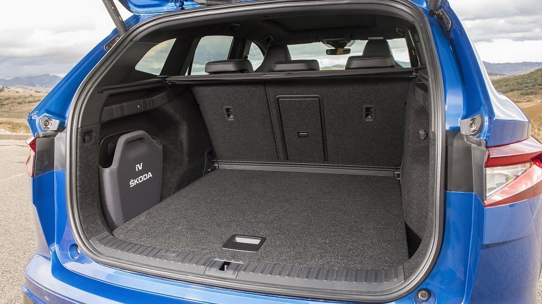 Škoda Enyaq 60 (2023-2024) trunk, boot, seats up, seats upright, cargo space, cargo volume, cargo capacity, storage