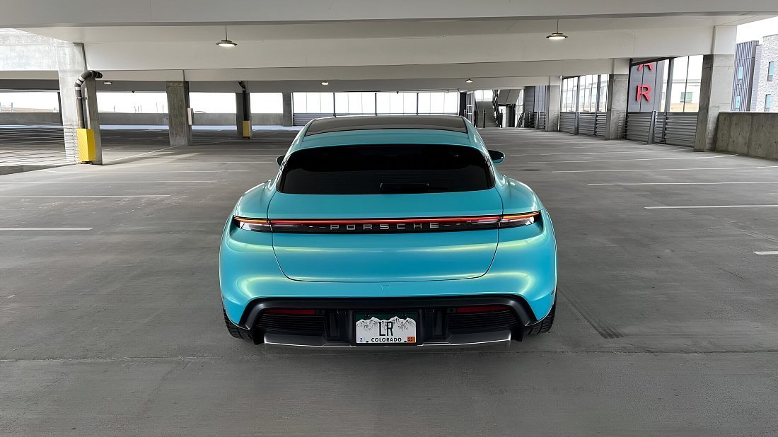 Porsche Taycan Turbo S Sport Turismo (2022-2024) rear view, taillights, trunk, spoiler, badge, bumper, exterior