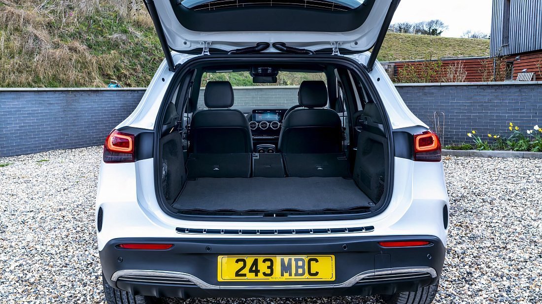 Mercedes EQA 300 4MATIC (2021-2023) trunk, boot, expanded, folded seats, maximum volume, max cargo, max capacity, max storage