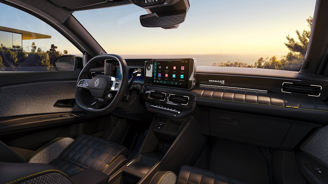 Renault 4 E-Tech EV40 120hp (2025-...) interior, front seat, driver seat, dashboard, steering wheel, infotainment, cockpit
