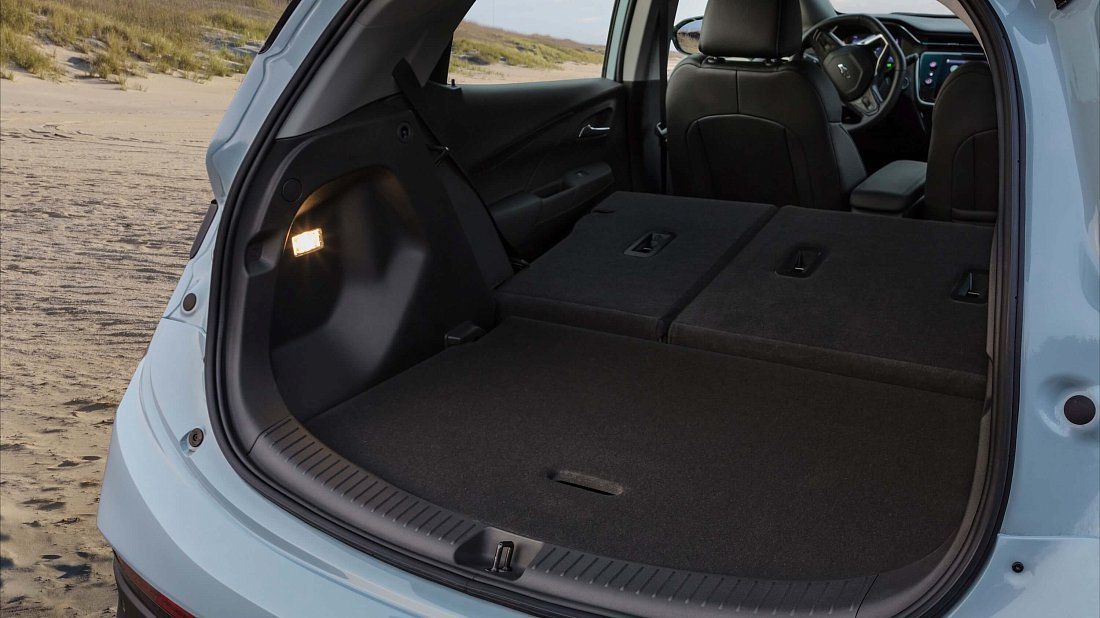 Chevrolet Bolt EV Gen 3 (2022-2023) trunk, boot, expanded, folded seats, maximum volume, max cargo, max capacity, max storage