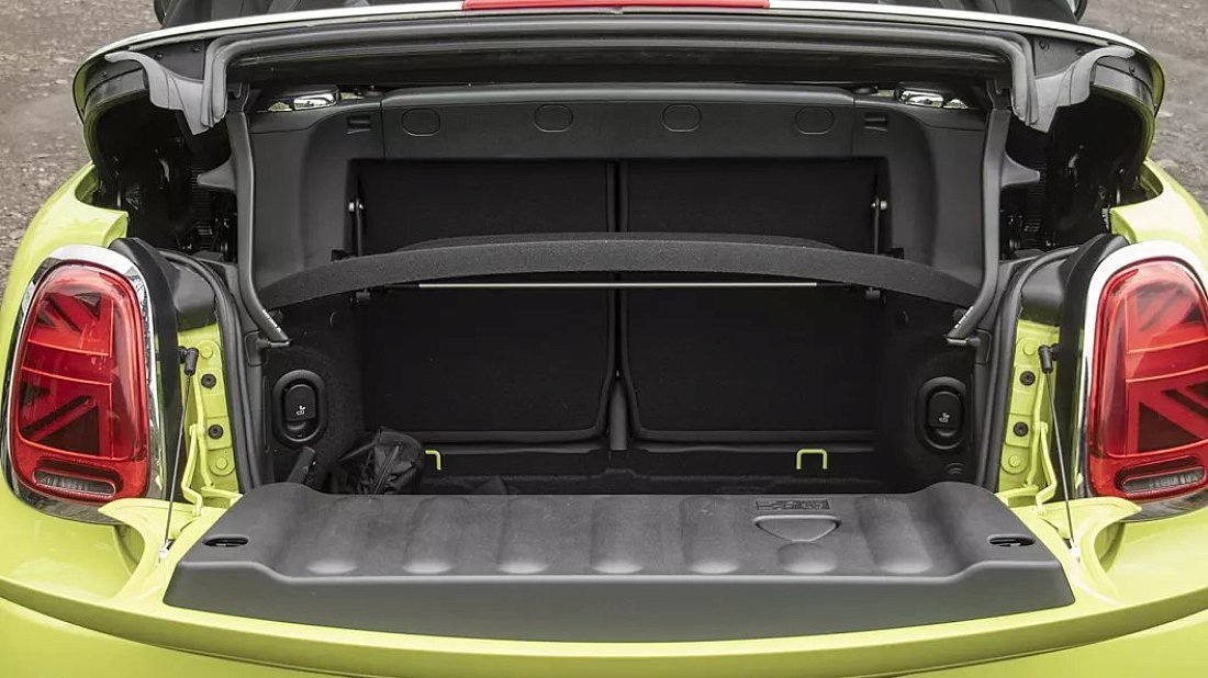 Mini Cooper SE Convertible (2023-2024) trunk, boot, seats up, seats upright, cargo space, cargo volume, cargo capacity, storage