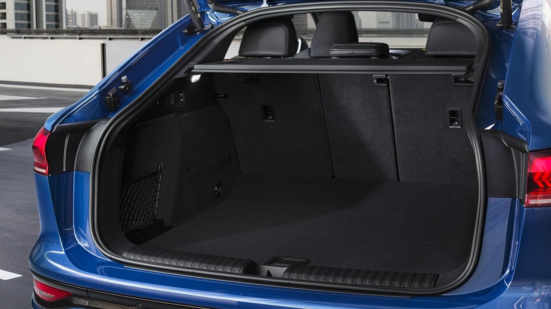 Audi SQ6 Sportback e-tron (2025-…) trunk photo, boot, seats up, seats upright, cargo space, cargo volume, cargo capacity, storage