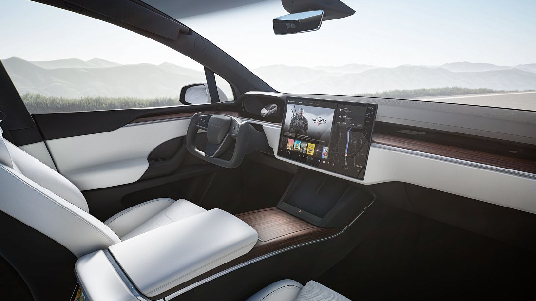 Tesla Model X Dual Motor (2021-…) interior, front seat, driver seat, dashboard, steering wheel, infotainment, cockpit