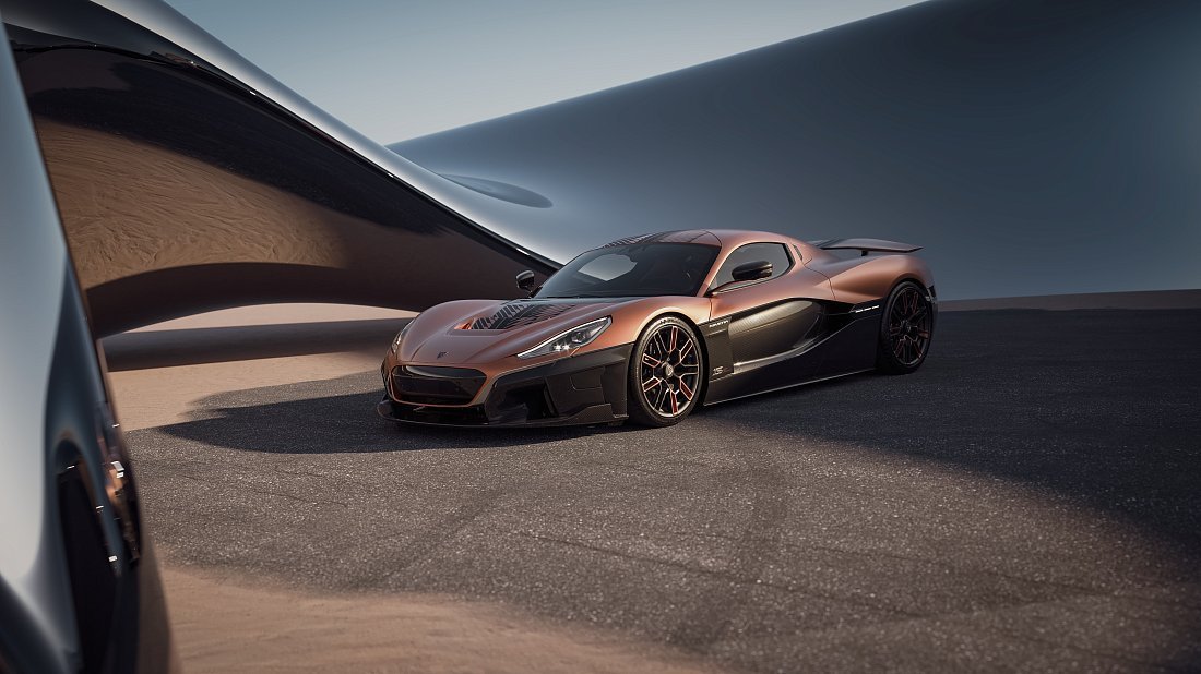 Rimac Nevera (2022-…) front view, front quarter, diagonal, exterior