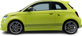 Side view photo of Abarth 500e Hatchback (2023-…) on transparent background