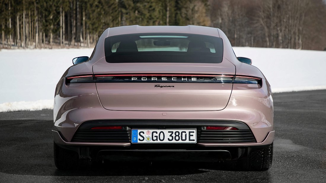 Porsche Taycan 4S (2020-2024) rear view, taillights, trunk, spoiler, badge, bumper, exterior
