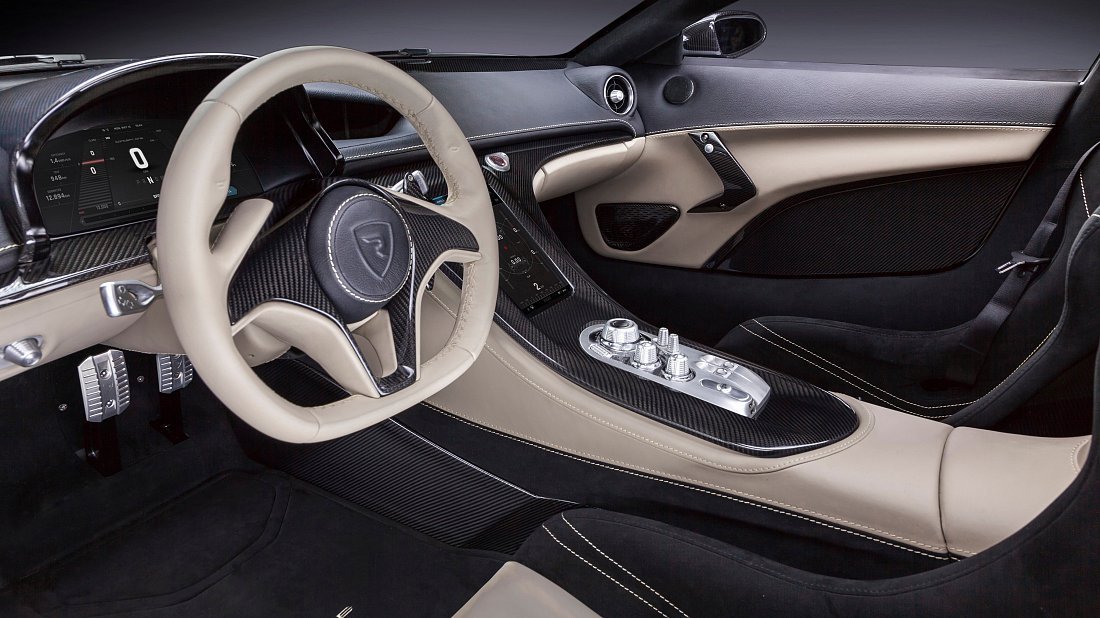 Rimac Concept One (2013-2016) interior photo, front seat, driver seat, dashboard, steering wheel, infotainment, cockpit