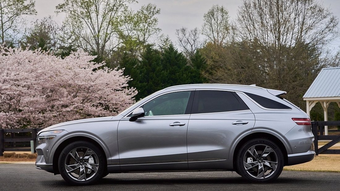 Genesis Electrified GV70 AWD (2022-…) side profile photo, silhouette, doors, wheels, exterior