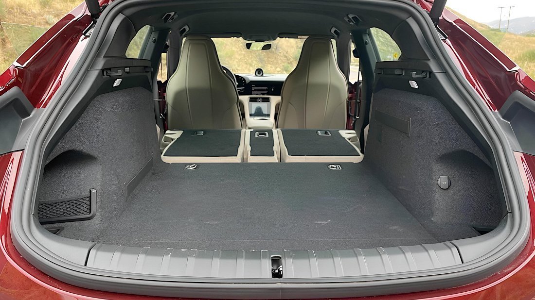 Porsche Taycan Turbo S Sport Turismo (2024-…) trunk, boot, expanded, folded seats, maximum volume, max cargo, max capacity, max storage