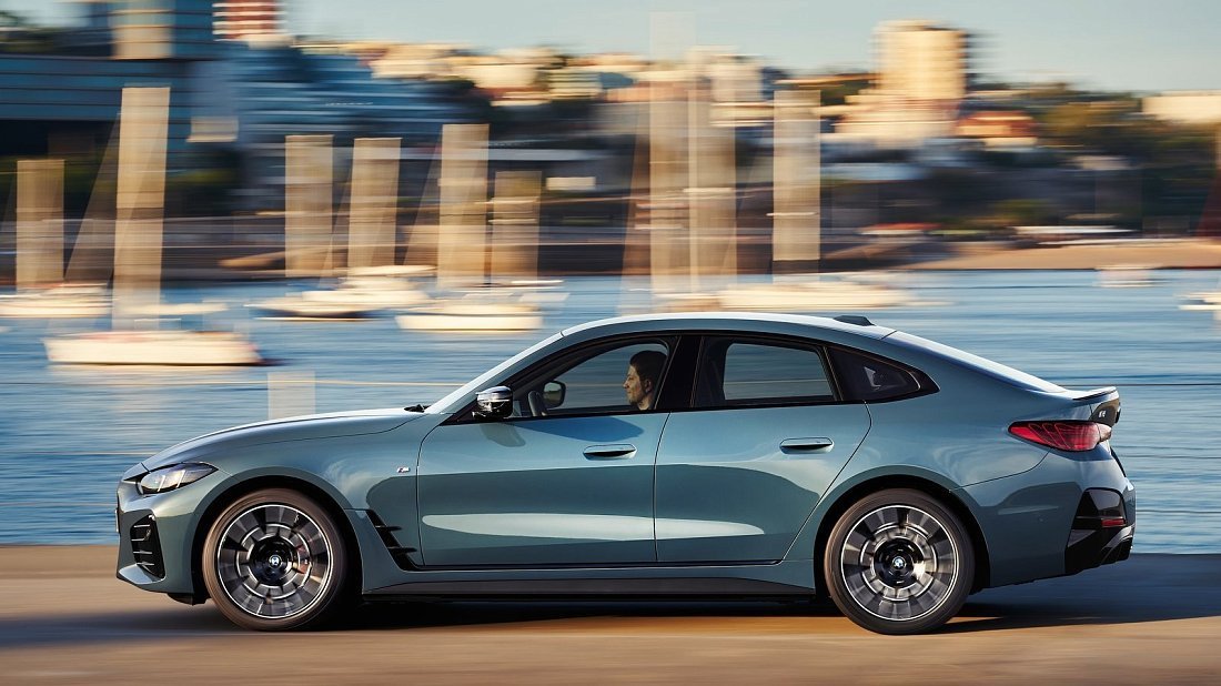BMW i4 M50 (2024-…) side profile, silhouette, doors, wheels, exterior
