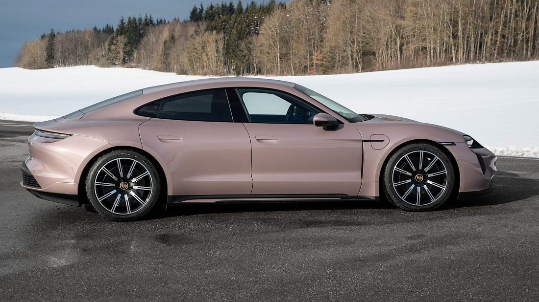 Porsche Taycan 4S Plus (2020-2024) side profile, silhouette, doors, wheels, exterior