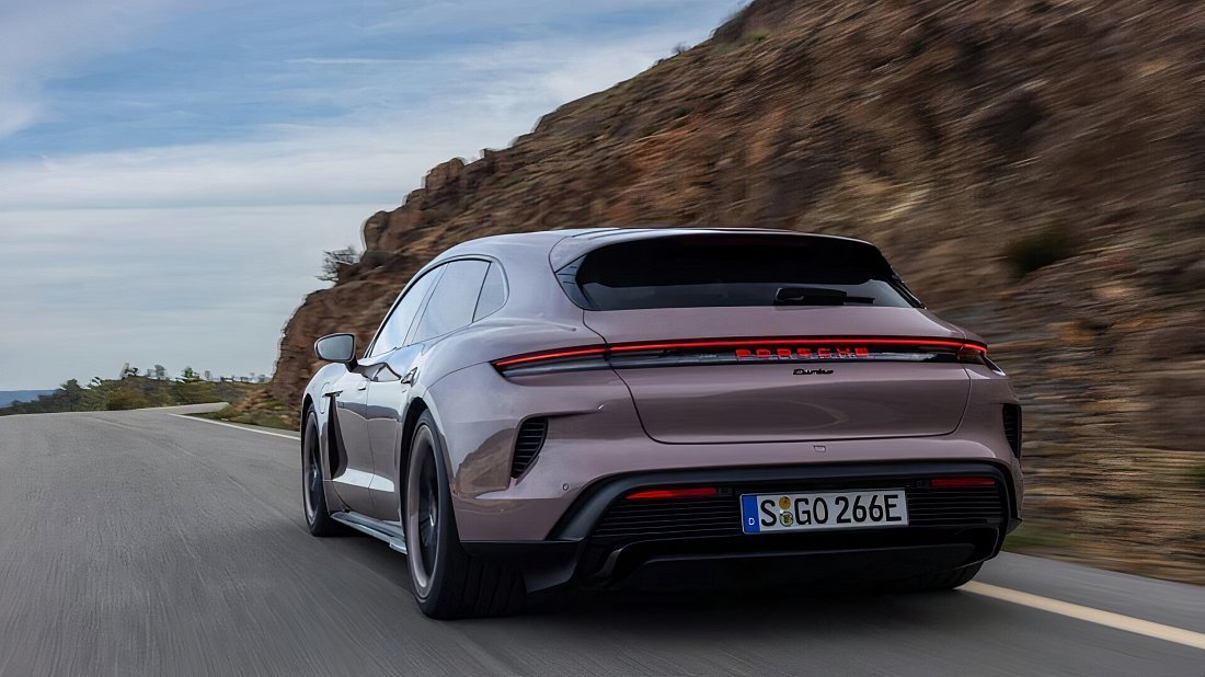 Porsche Taycan Turbo S Sport Turismo (2024-…) rear view, taillights, trunk, spoiler, badge, bumper, exterior