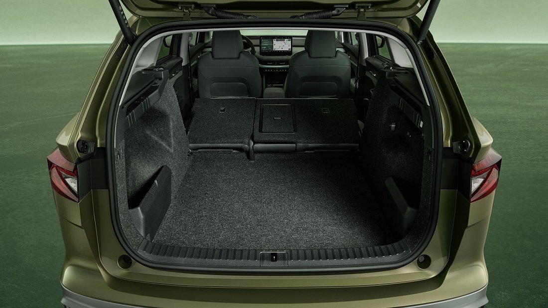 Škoda Enyaq 85 (2025-…) trunk, boot, expanded, folded seats, maximum volume, max cargo, max capacity, max storage